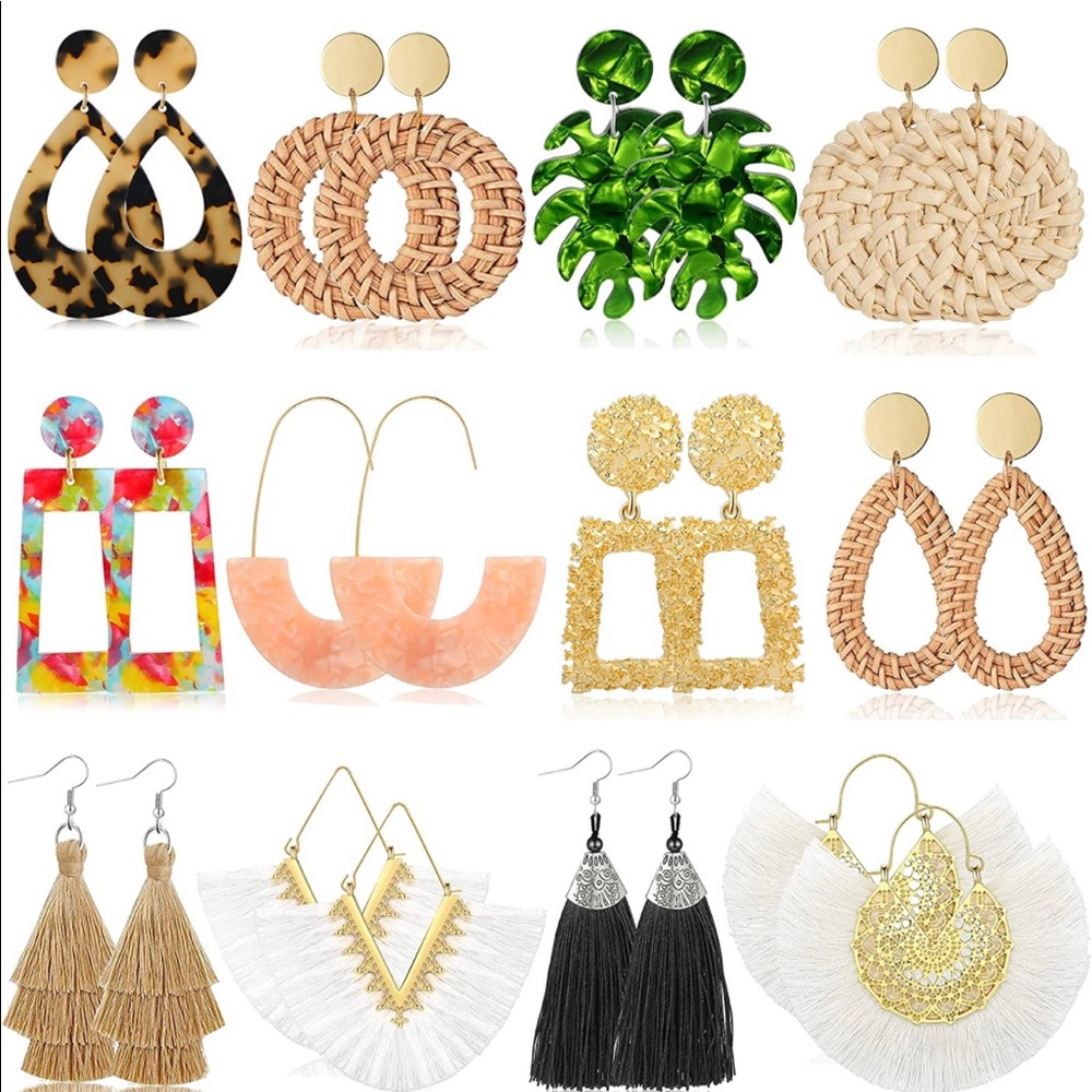 🎉HP🎉FUNEIA Tassel, Rattan, Acrylic, Wicker Boho Statement Earrings - Your Pick
